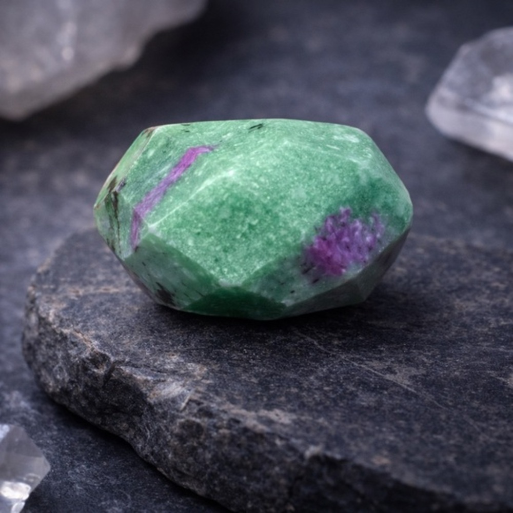 Ruby Zoisite Carved Stone Ring | Chunky Artisan Statement Band | Size 7 #577